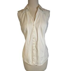 Style & Co. Sleeveless White Stretch Blouse Fitted Active V-Neck Collar Size 6